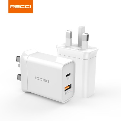 Recci multi qc 3.0 usb-c power uk dual usb wall charger for mobile phone